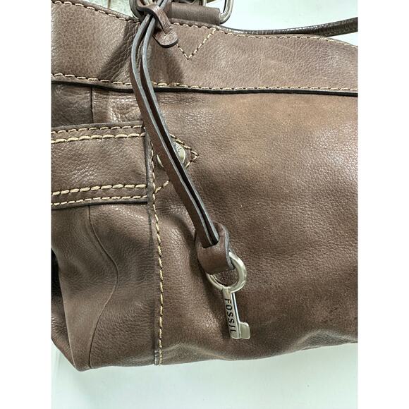 FOSSIL Castille Satchel Espresso Leather Handbag Side Pockets - Picture 5 of 12